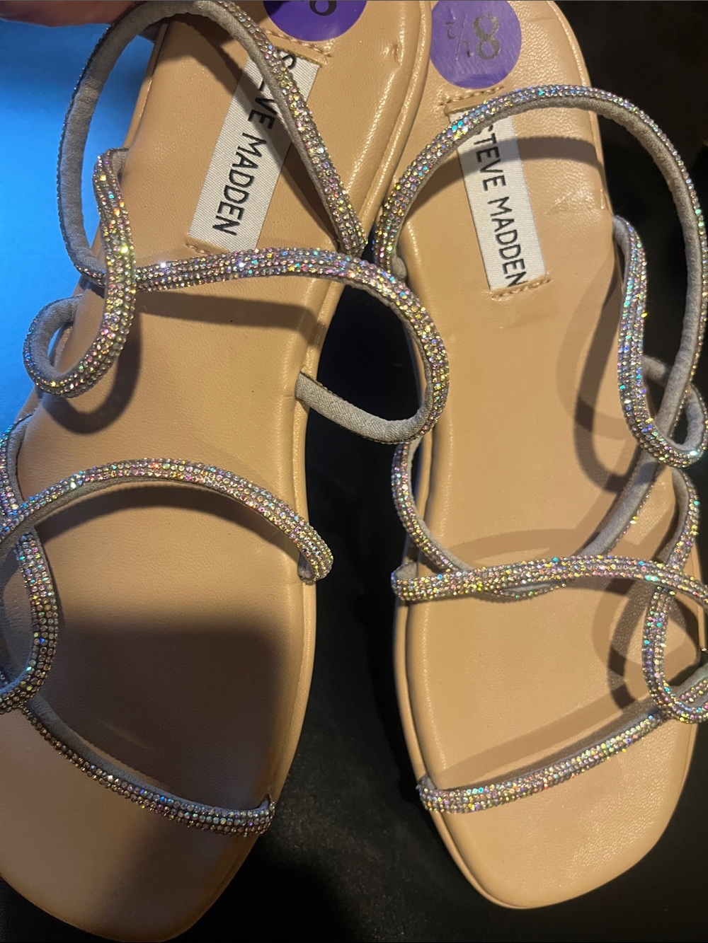 Steve Madden Beige Strappy Sandals with Crystal Embellishment NWT